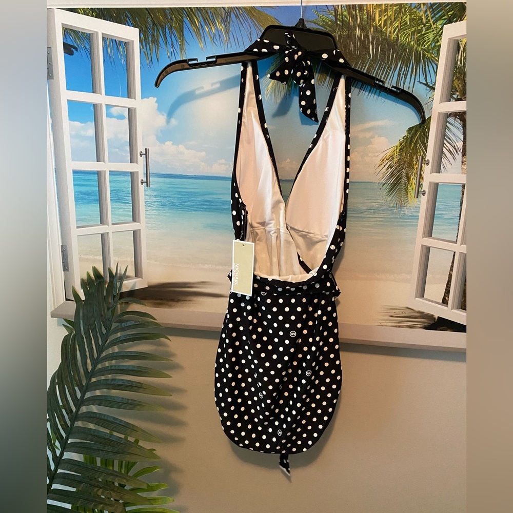 NWT Michael Kors Polka Dot Halter One Piece Swimsuit Size 10 - Picture 2 of 8